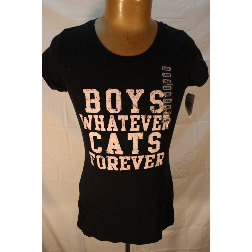 Boys Whatever Cats Forever T-Shirt Women Black Size Large
